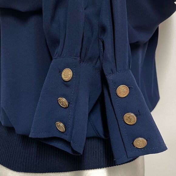 Double Zero Open Back Mock Neck Blouse (Navy Blue) - Small - Picture 6 of 9